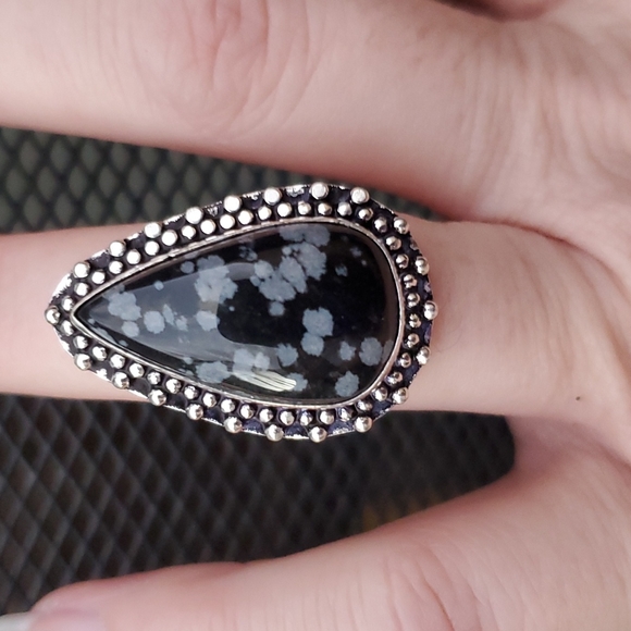 New Snowflake Obsidian 925 Silver Ring. - Picture 5 of 7